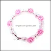 Decorative Flowers Wreaths Luminous Wreaths Led Luminescence Flowers Headwear Golden Color Silk With Garland Flash Hair Hoop Arriv Dh4E9