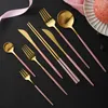 Set di stoviglie strumenti da tavolo set di posate in acciaio inossidabile set di forcella in oro rosa rosa cucchiaio knive cucina posate goccia