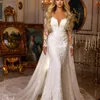Элегантные свадебные платья русалки сексуальные глубокие v nece с длинными рукавами кружевные свадебные платья на заказ