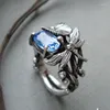 Bröllopsringar Creative Insect Blue Crystal Dragonfly Lotus Finger Ring Women Eloy Party Jewelry Gift