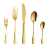 Dinnerware Sets 1/5pc Stainless Steel Golden Cutlery Set Mirror Tableware Gold Dinner Service Scoops Knife Fork Kitchen Accessories