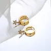 Hoop Earrings Delicate Women Gold And Silver Stainless Steel Six Zircon Stone Heart Fashion Round Jewelry Gifts For Girl