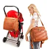 DIAPER Väskor 7in1 Baby Solid Pu Leather Mummy Maternity Large Capacity Travel Back Pack Barnvagn med byte av PAD 221208