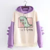 Felpe con cappuccio da donna Felpe con cappuccio dinosauro oversize Cartoon Felpa con cappuccio da donna Moda casual Stampa stile coreano Addensare inverno felpa con cappuccio Dino Top 221208