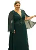 Elegante Mutter der Braut Kleider dunkelgrün gegen Langarmkristallperlen Chiffon Eine Linie Party Abend Hochzeitsgastkleider 403