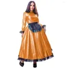 Vestidos casuais vestido vintage Party Princesa Renaissance Cosplay com Lace Black Wet Look Maxi Mulheres Flare Vestidos longos