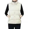 Kvinnors västar Vinterkläder Kvinnor Vest Cotton Padded Stand Collar Slim Sleeveless Jackets för 2022 Plush Foder Waistcoat Streetwear