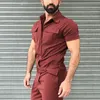 Tracksuits voor heren Solid Color Short Sleeve Multi -Pockets Overalls Rompers Summer Men Fashion Belt Design Playsuit Spring Heren Casual Jumpsuit
