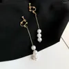 Orecchini posteriori Moda lunga nappa Simulata clip di perle per le donne Ragazza Semplice squisito Serpente Orecchie con pendente a catena Brincos Bijoux