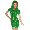 Casual Dresses 12 Colors Gothic Hooded PVC Mini Dress Sexy Zipper Front Bodycon Women Witch Cosplay Costume Novelty Short Sleeves Vestido