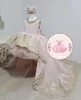 Girl Dresses Golden Lace High Low Pink Satin Girls Celebrity Birthday Party Long Train Custom