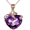 Mode smycken 925 Silver Mosaic Purple Crystal Heartformed Pendant Necklace