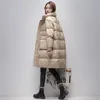 Kvinnor Down Parka Elegant Solid Long Coats Kvinnliga vinter tjocka varma koreanska mode Lady Outerwears Casual Light Midi Coat 221207