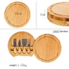 Bamboe Keuken Gereedschap Kaasplank en Messenset Ronde Charcuterie Boards Draaibare Vleesschotel Holiday Housewarming Gift Groothandel FY2966 ss1208