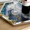 Küche Lagerung Nordic Luxus Farbe Achat Metall Glas Tablett Haushalt Obst Platte Tee Kleinigkeiten Rack Handwerk Hause Dekoration