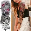 Temporary Tattoos 10Pcs Man Fulll Arm Temporary Tattoo Forest Lion Wolf Skull Women Sexy Flower Gun Clock Bird Fly Waterproof Body Leg Art Sticker 221208