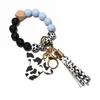 Cow Pattern Bracelet Keychain Party Classic Milk Wooden Beads Keychain Bags Fashion Accessories