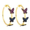 Hoopörhängen Flola Big Gold Plated Hoops Butterfly For Women Girls Copper CZ Crystal Circle Fashion Jewelry Gift Ersa124