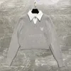 23SS FW Женские рубашки Свитера вязает дизайнерские топы с вышивкой буквы Треугольники Печать Дизайнера Высокопоставления высококлассных брендов эластично