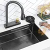 Évier à cascade en acier inoxydable 304 noir Undermount Single Bowl avec robinet pour la rénovation de la cuisine