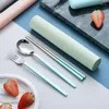 Dinnerware Sets 304 Stainless Steel Tableware Set With Box Chopsticks Spoon Thick Silver Portable Kitchen Cutlery Accessories