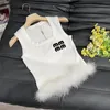 Ostrich Hair Knitted Vest T Shirts For Women Embroidery Letter Sleeveless Knitting Hoodie Ladies Tees Design