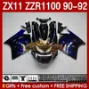 OEM обтекатели для KAWASAKI NINJA ZZR1100 ZX 11 R 11R 1990-1992 Кузов 164No.56 ZX-11 R ZZR 1100 CC ZX-11R ZZR-1100 ZX11R 90 91 92 ZX11 R 1990 1991 1992 Комплект обтекателей сток синее пламя