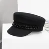 Bérets chapeaux pour femmes chapeau militaire solide chaîne bande Sboy à la mode en plein air décontracté automne 2023 hiver Gorra