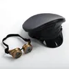 Berets Fashion Leather Black Germany Officer Visor Cap Army Hat Glasses Cortical Military Cosplay