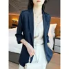 Trajes de mujer, Blazers minimalistas para mujer, prendas de vestir sólidas, abrigo elegante de 30 Mommi, cuello con muescas a la moda, traje de mujer de seda de morera que combina con todo, Tops