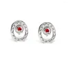 Stud -oorbellen natuurlijke rode granaat vrouwen zilver 925 sieraden ovale basis 5 mm edelsteen januari geboortesteen kantoorkleding e079rgn