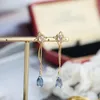 Brincos Dangle Designer Sterling Silver 925 Drop Set for Women Luxury Snow London Stone Blue Stone Casamento coreano Jóias finas Lmei109
