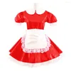 Sexy Costumes Sweet Women Summer Sissy Dress Short Sleeve Cosplay Costume Lady Patent Leather Dresses Cute French Maid Mini Club S-7XL