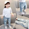 Trousers Baby Girls Jeans Star Print Pants For Elastic Waist Kids With Hole Autumn Novelty Clothes Infant 221207