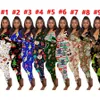 Женщины комбинезоны Slim Sexy Home Wear Pajama Pajama Printed V-образные брюки с длинными рукавами.