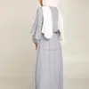 Etnische kleding chiffon maxi jurk abaya vrouwen pompom zomer lange mouw hemelsblauw ritssluiting aan de achterkant gevoerd hijab islam arabische kalkoen kleding