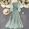 Casual Kleider Taille Falten Abnehmen Elegante Chiffon Kleid Frauen 2022 Frühling Französisch Stil Puff Langarm Urlaub Robe Maxi Plissee