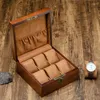 Uhrenboxen, braune Farbe, einfach, 6 Fächer, abschließbare Aufbewahrung, Holz-Organizer für Männer, Geschenk