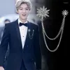 Broszki moda koreańska kryształ sześciokątna gwiazda broszka Tassel przypinki na klapę odznaka kołnierzyk koszuli łańcuszek biżuteria prezenty dla akcesoria dla mężczyzn