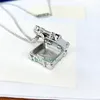 Europe America Fashion Trunk Locket Pendant Necklace Men Women Lady Silver-colour Metal Engraved V Initials Flower Sweater Chain M00527
