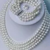 Bellissimi gioielli da donna 4 file bianco 6-7MM bracciale collana di perle SET SET 17-19"