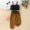 Kleidung Sets 1-6Y Sommer Mode Kinder Mädchen 3 stücke Kleidung Pelzigen Spaghetti Strap Tank Tops Lange Hosen Taille tasche