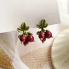 Brincos de backs estilo japonês fofo cranberry frutas cereja vermelha miçangas brejing rush rush small clip sem piercing em crianças