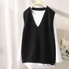 Women's Vests Spring And Autumn Solid V-neck Slouchy Loose Sweater Vest Women's Soft Sleeveless Overlay Top