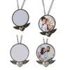 Vinatge Couples DIY Sublimation Blanc Aile Coeur Collier Designer Femme Bronze Argent Plaqué Pendentif Rond Colliers pour Homme Femme Saint Valentin Bijoux Cadeau