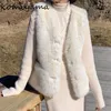 Gilets pour femmes Vintage élégant veste en fausse fourrure col en V simple boutonnage doux sans manches vestes fourrure peluche gilet manteau automne hiver manteaux