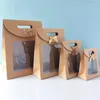 Gift Wrap 12pcs Kraft Paper Bags With PVC Window Portable Packaging Bag For Thanksgiving Wedding Birthday