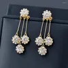 Dangle Earrings SINLEERY Sparkling Gold Silver Color Tassel Butterfly Flowers For Women Cubic Zirconia Pearls Jewelry 2022 ES414 SSK