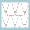 Pendant Necklaces Genuine S925 Sterling Sier Fit Pandora Couple Necklace Rose Gold Classic Elegant Set Diy Heart Love Blue Crysta Ch Dh1Jy