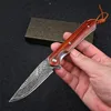 Specialerbjudande Damascus Flipper Pocket Knife VG10 Damascus stål Drop Point Blade Rosewood Handle EDC Folding Knives H1369